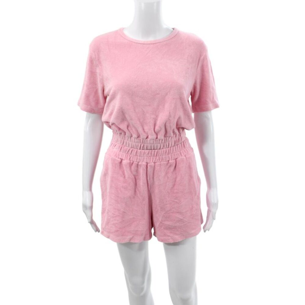 Monrow Womens Pink Cotton Short Sleeve Crew Neck Set Shorts Pullover Size S